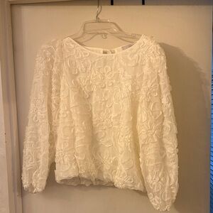 Loft  Ivory Floral Appliqué Pullover
